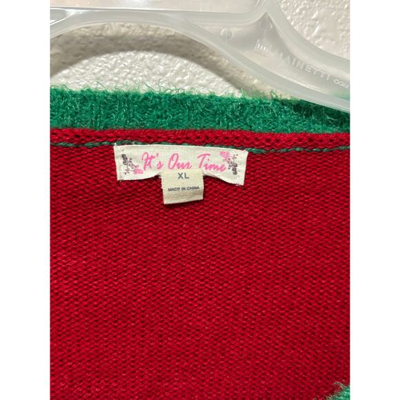 Women’s It's Our Time Ugly Christmas Sweater Camping Santa & Reindeer? Size XL - Picture 4 of 4